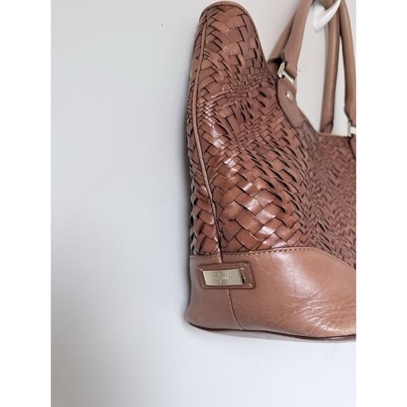 Cole Haan Genevieve Leather Woven Tote In Brown Leather Handbag 16x9.5x6 In - Picture 3 of 10
